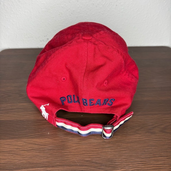 Polo Ralph Lauren Bear Script Logo Strap Back Hat Cap Red Sewn Cotton Adjustable - Picture 4 of 6